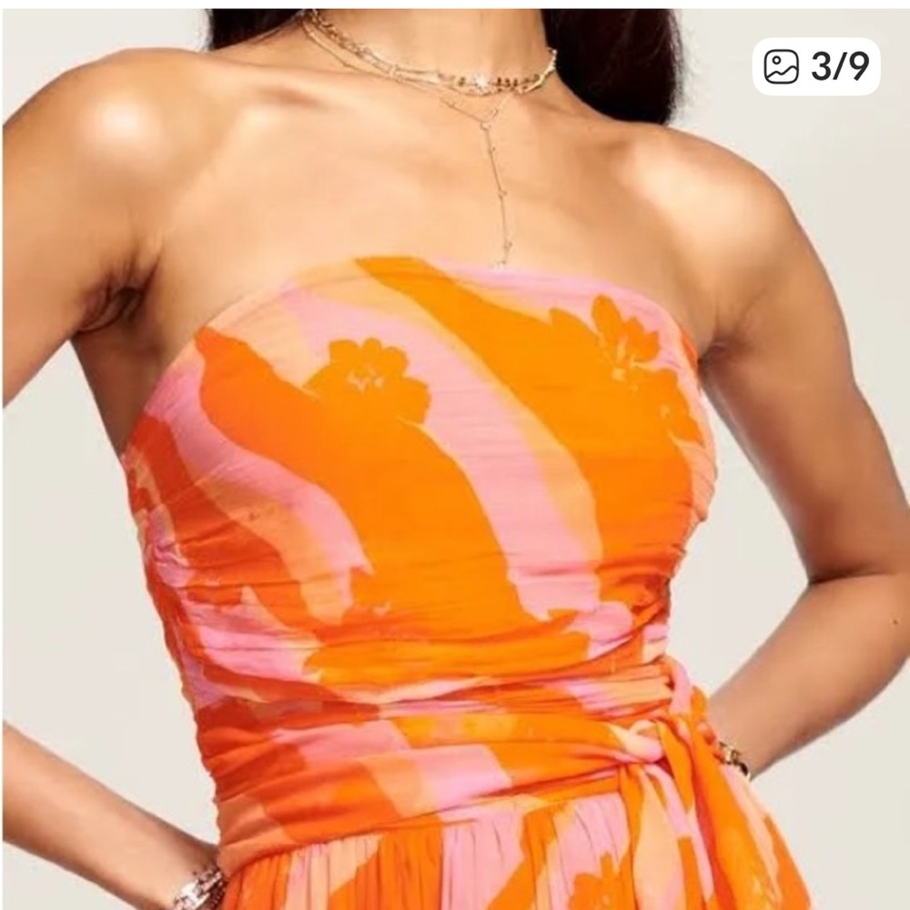 Ramy Brook Bernadette Midi Strapless Dress in Zinnia Combo. Size 10. - Picture 4 of 16
